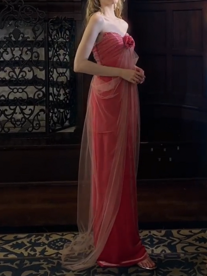 Alluring Strapless Floral Prom Dress Pink Sheath Evening Dress GG7310