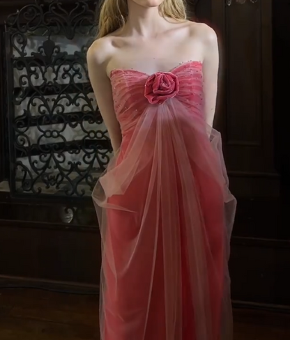 Alluring Strapless Floral Prom Dress Pink Sheath Evening Dress GG7310