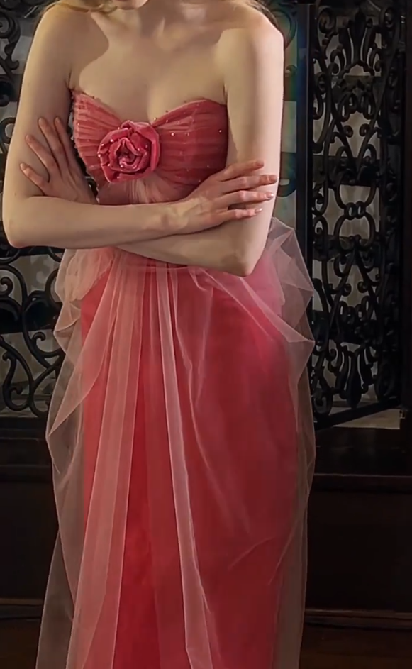 Alluring Strapless Floral Prom Dress Pink Sheath Evening Dress GG7310
