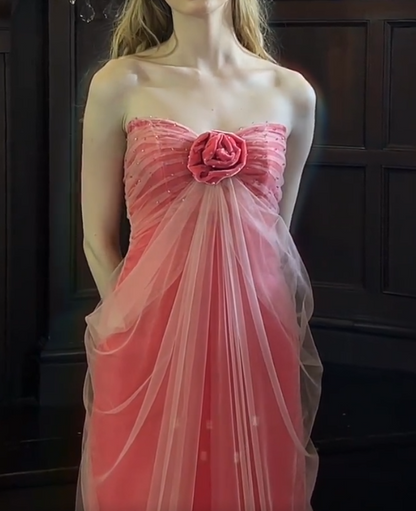 Alluring Strapless Floral Prom Dress Pink Sheath Evening Dress GG7310