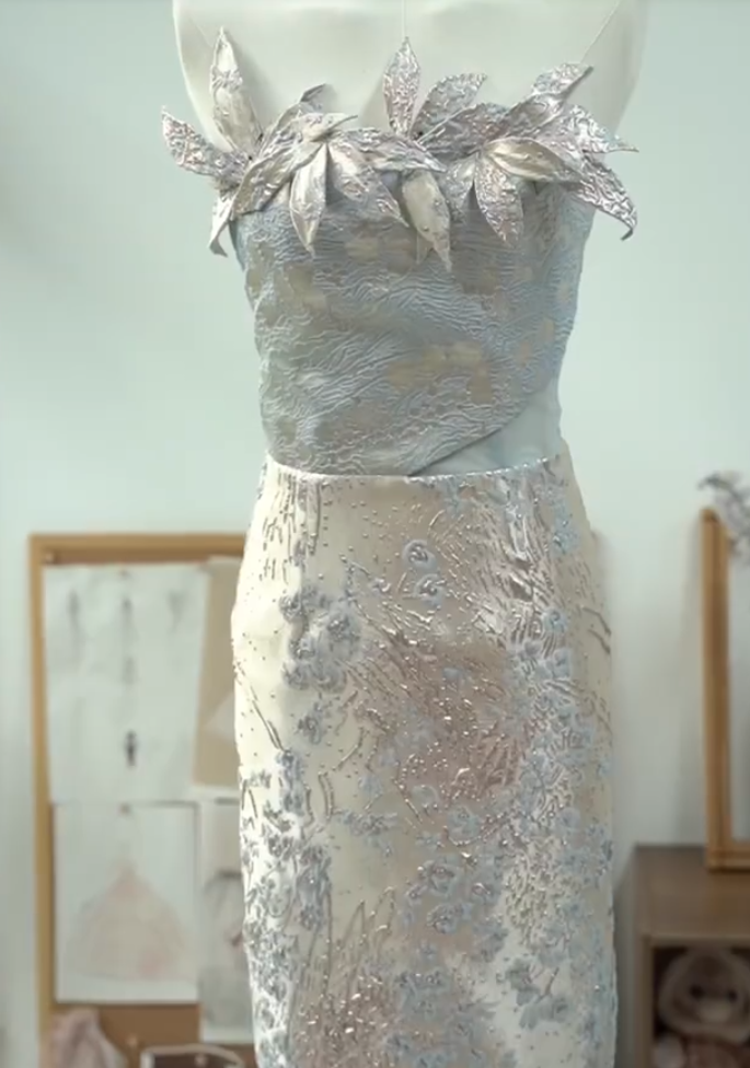 Vintage Strapless 3D Floral Prom Dress Jacquard Sheath Evening Dress GG7312