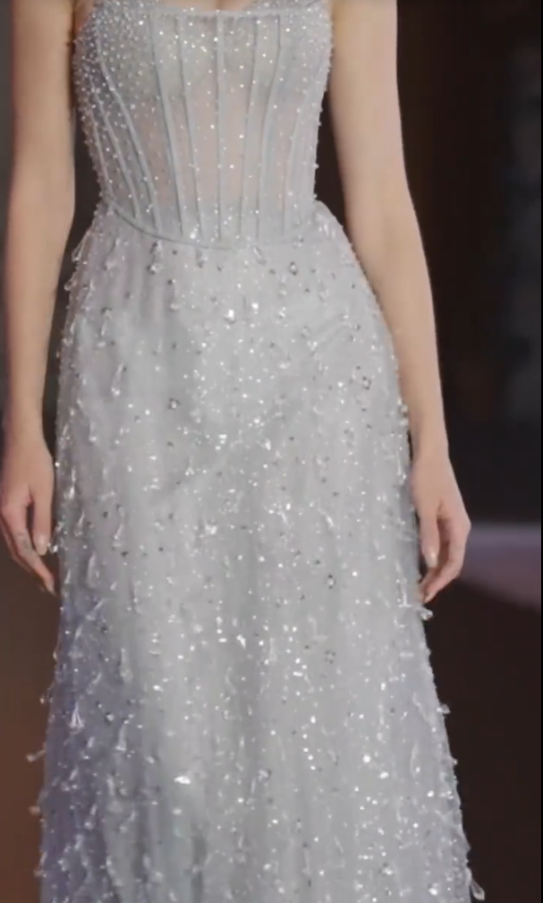 Dreamy Strapless Blue Prom Dress Sequins Rhinestones A-Line Evening Dress GG7318