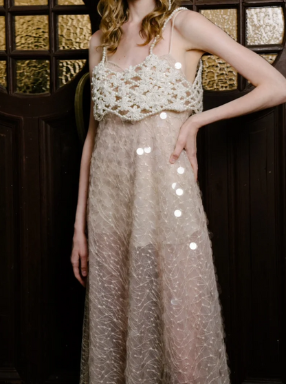 Gorgeous Spaghetti Straps Pink Prom Dress Sequins Beading A-Line Evening Dress GG7319