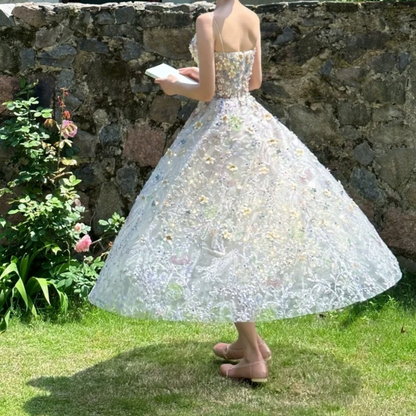 Vibrant Spaghetti Straps Prom Dress Floral Sequins A-Line Evening Dress GG7323