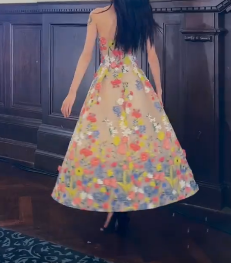 Sweet Strapless Floral Prom Dress Appliques Sequins A-Line Evening Dress GG7327