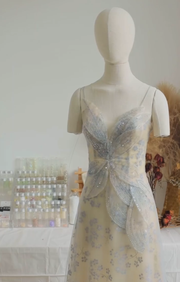 Gorgeous Spaghetti Straps Blue Prom Dress Sequins Floral A-Line Evening Dress GG7336