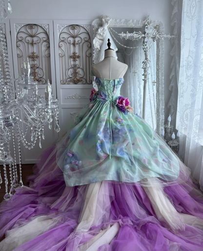 Vibrant Strapless Purple Prom Dress Appliques Beaded A-Line Evening Dress GG7341