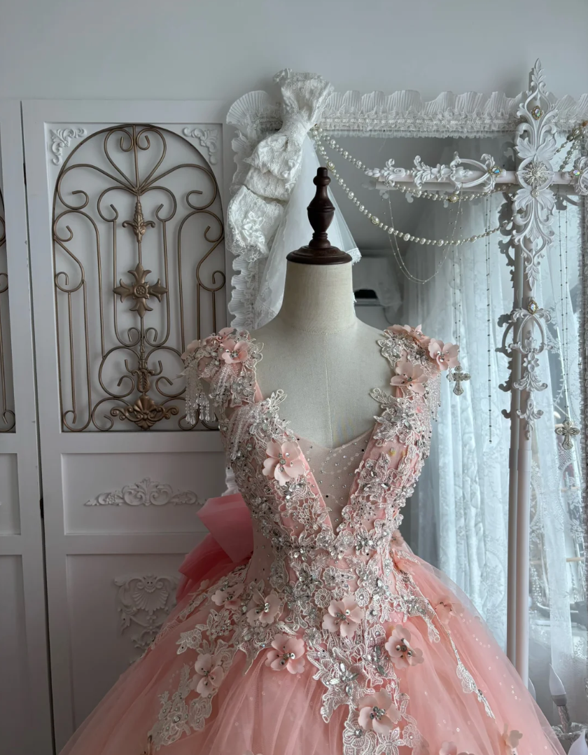 Adorable Off-Shoulder Appliques Prom Dress Pink Beading A-Line Evening Dress GG7351