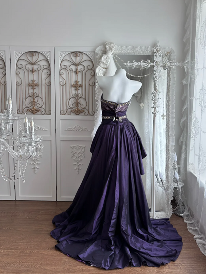 Vintage Strapless Purple Homecoming Dress Sequins Beaded A-Line Birthday Dress GG7356
