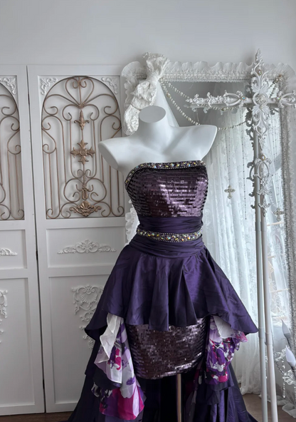 Vintage Strapless Purple Homecoming Dress Sequins Beaded A-Line Birthday Dress GG7356
