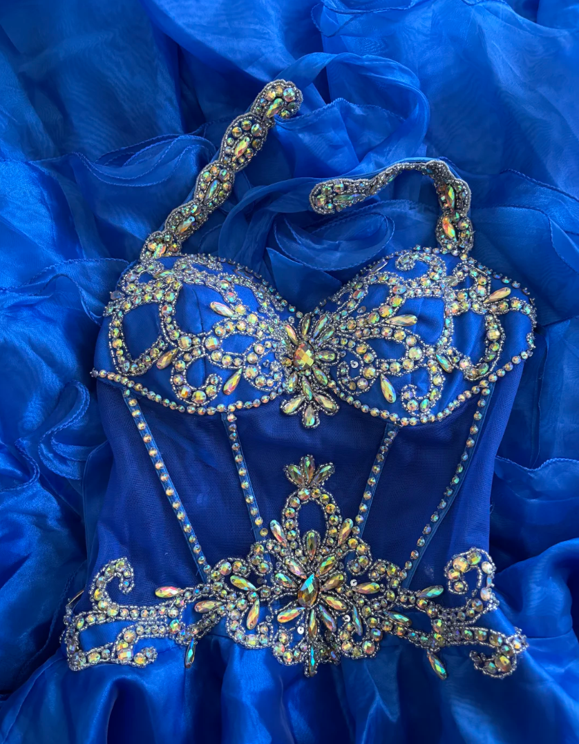 Glamorous Halter Neck Blue Homecoming Dress Ruffles Beaded A-Line Birthday Dress GG7357