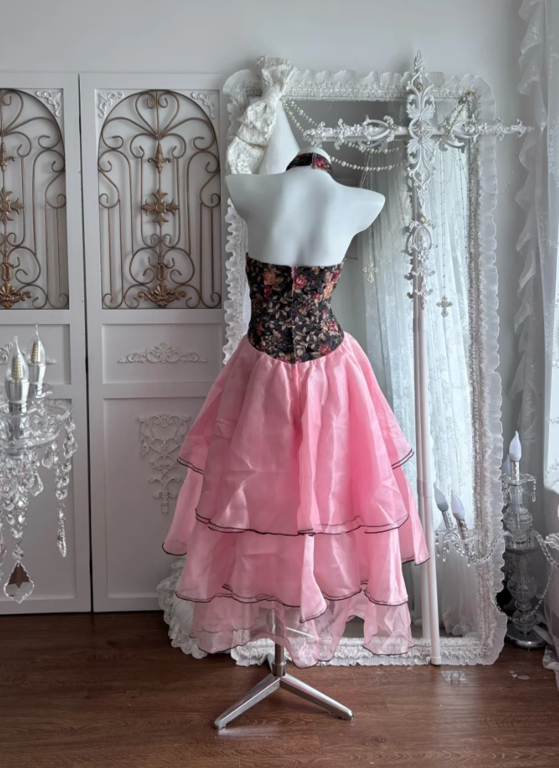 Classical Halter Neck Floral Homecoming Dress Ruffles A-Line Birthday Dress GG7365