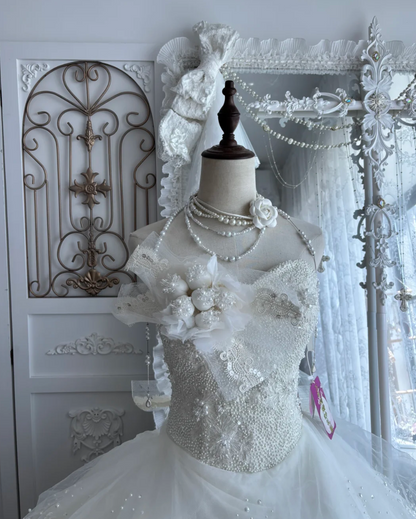 Luxury Strapless Beaded Wedding Dress Appliques Sequins A-Line Bridal Dress GG7366