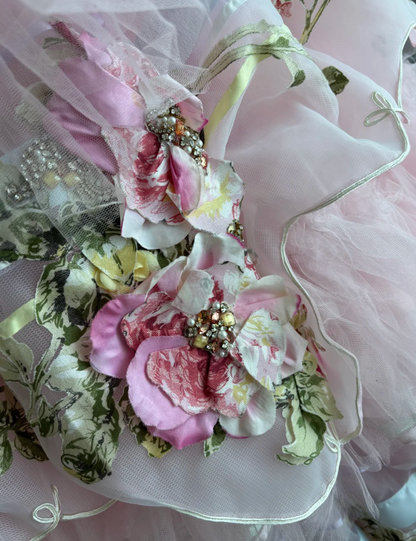 Y2K Strapless Appliques Prom Dress Pink Beading Floral A-Line Evening Dress GG7367