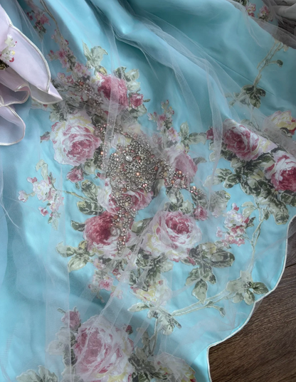 Y2K Strapless Appliques Prom Dress Pink Beading Floral A-Line Evening Dress GG7367