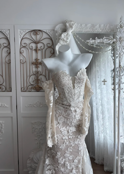 Romantic Off-Shoulder Appliques Wedding Dress Long Sleeve Mermaid Bridal Dress GG7371