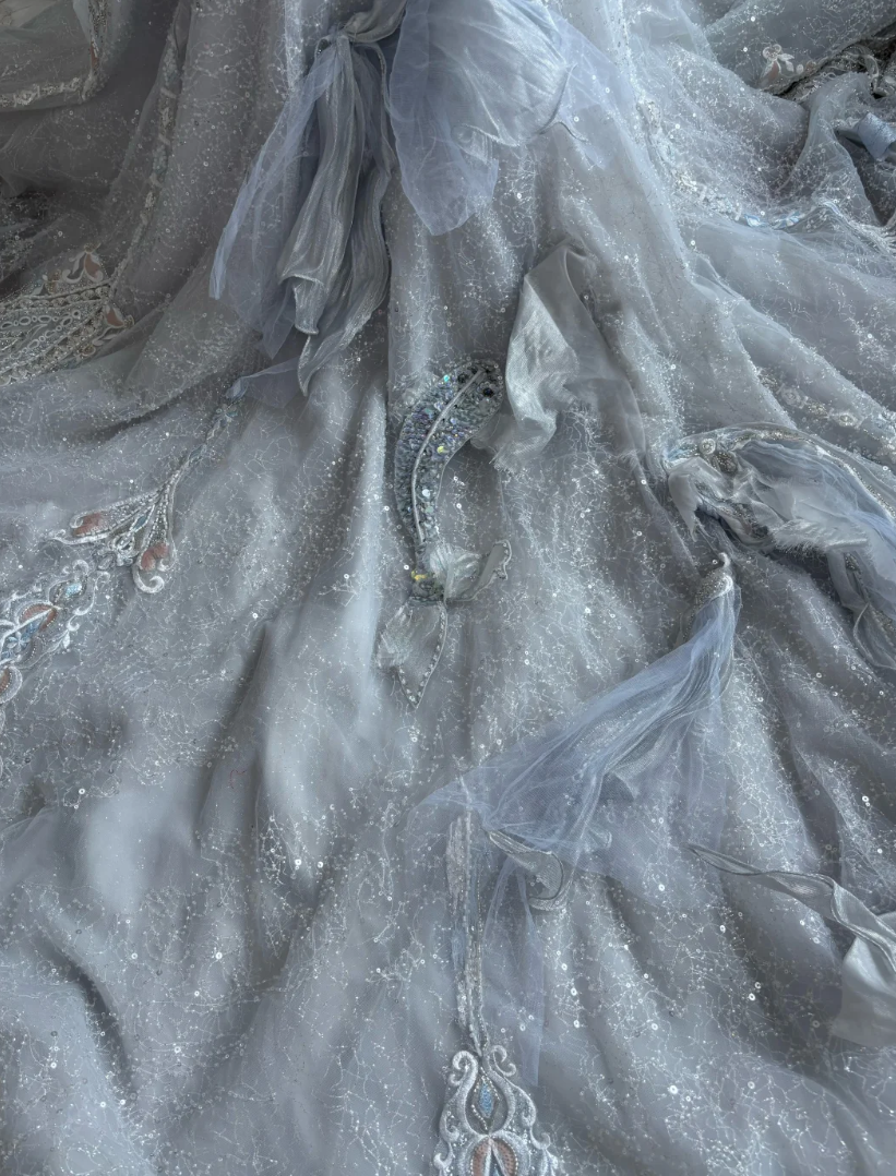 Romantic Off-Shoulder Beaded Wedding Dress Sequins Mermaid Bridal Dress GG7373