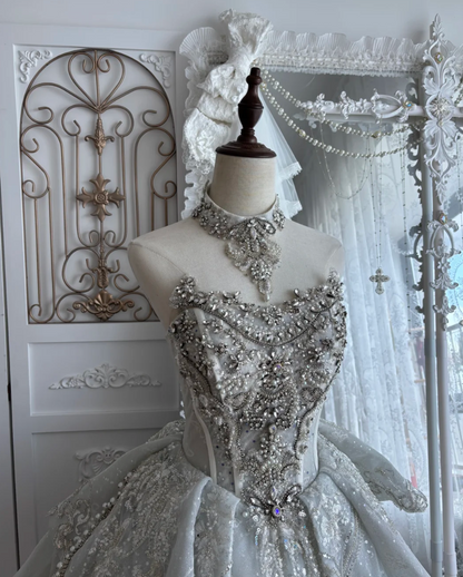 Glittering Strapless Beaded Homecoming Dress Silver Rhinestones A-Line Birthday Dress GG7380