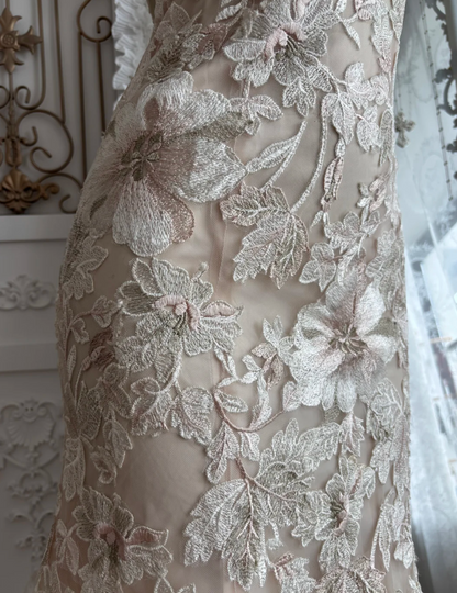Romantic Spaghetti Straps Apricot Prom Dress Appliques Mermaid Evening Dress GG7381