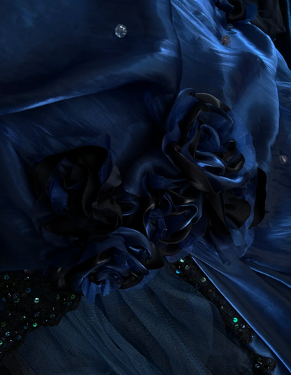 Dreamy Strapless Blue Prom Dress Sequins Flowers A-Line Evening Dress GG7384
