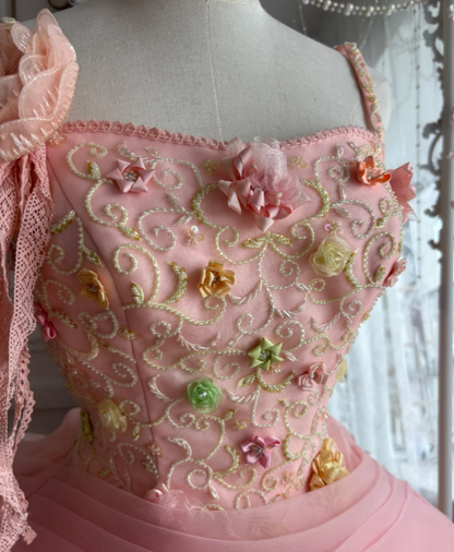 Unique Spaghetti Straps Pink Prom Dress Sequins Appliques Tulle A-Line Evening Dress GG7385