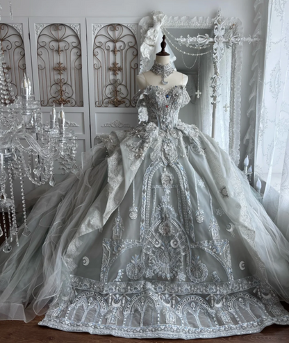 Exquisite Off-Shoulder Wedding Dress Beading Rhinestones A-Line Bridal Dress GG7389
