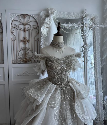 Trendy Off-Shoulder White Homecoming Dress Sequins Beaded A-Line Birthday Dress GG7392