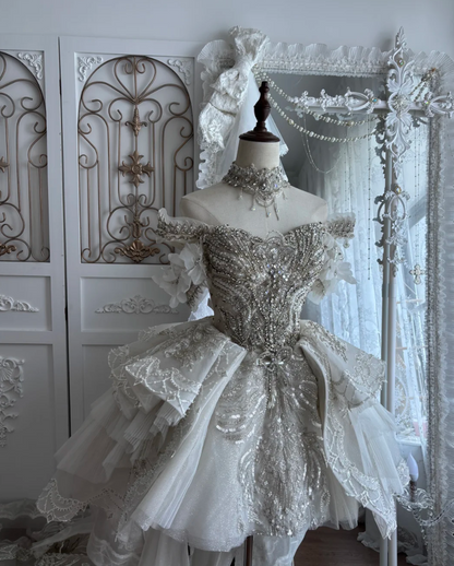 Trendy Off-Shoulder White Homecoming Dress Sequins Beaded A-Line Birthday Dress GG7392