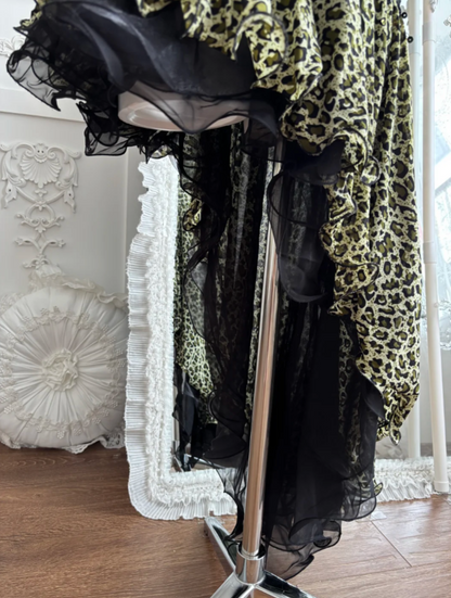Alluring Halter Neck Ruffles Homecoming Dress Leopard Sequins Sheath Birthday Dress GG7395