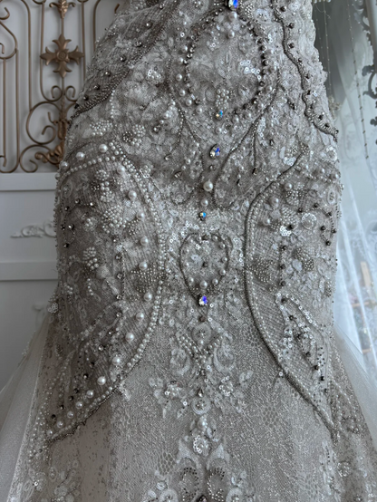 Attractive Strapless Wedding Dress Beading Tulle Mermaid Bridal Dress GG7398