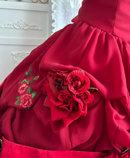 Sleek Strapless Red Prom Dress Ruffles Sequins Floral A-Line Evening Dress GG7400
