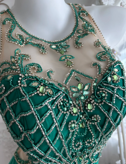 Classical Jewel Neck Beaded Homecoming Dress Green Backless Sheath Birthday Dress GG7402