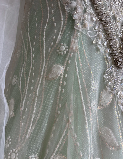 Luxurious Square Neck Green Prom Dress Tassel Beaded Mermaid Evening Dress GG7403