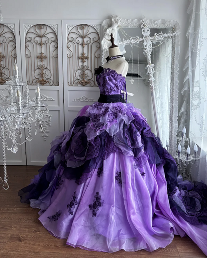 Classical Strapless Purple Prom Dress Appliques Sequins A-Line Evening Dress GG7406
