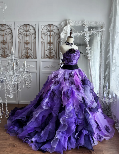 Classical Strapless Purple Prom Dress Appliques Sequins A-Line Evening Dress GG7406