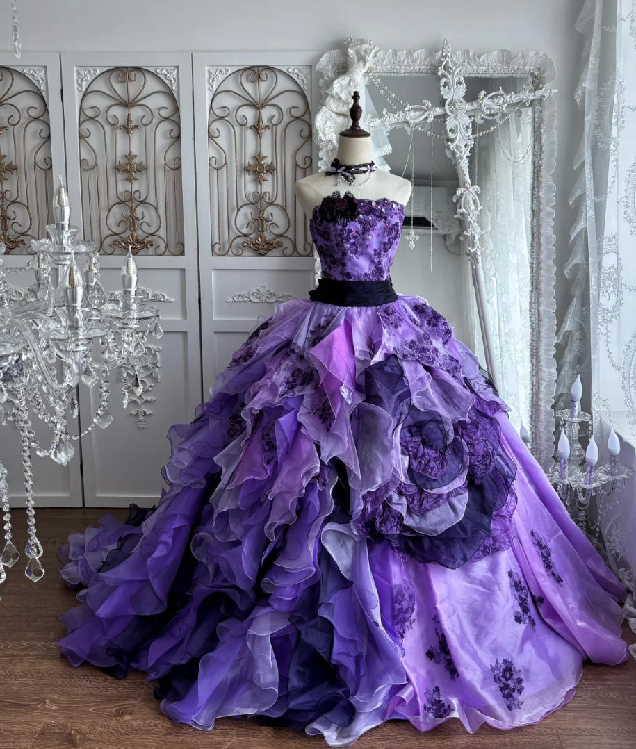 Classical Strapless Purple Prom Dress Appliques Sequins A-Line Evening Dress GG7406