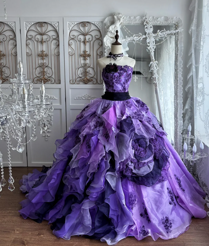 Classical Strapless Purple Prom Dress Appliques Sequins A-Line Evening Dress GG7406