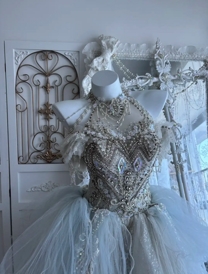Exquisite Halter Neck Tulle Homecoming Dress Sequins Beaded A-Line Birthday Dress GG7410
