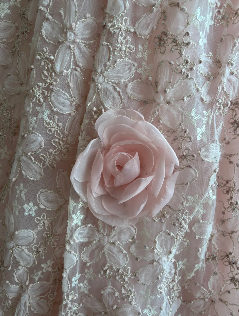 Charming Strapless Pink Prom Dress 3D Flowers A-Line Evening Dress GG7414