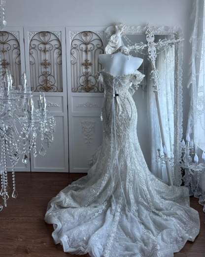 Glittering Off-Shoulder Wedding Dress Beading Mermaid Bridal Dress GG7415