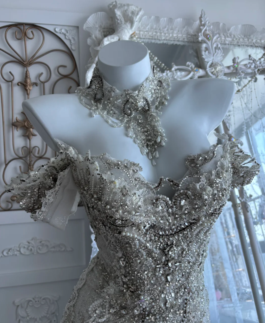 Glittering Off-Shoulder Wedding Dress Beading Mermaid Bridal Dress GG7415