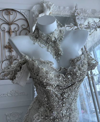 Glittering Off-Shoulder Wedding Dress Beading Mermaid Bridal Dress GG7415