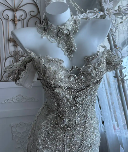 Glittering Off-Shoulder Wedding Dress Beading Mermaid Bridal Dress GG7415