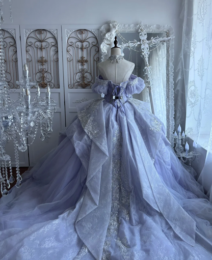 Gorgeous Off-Shoulder Purple Prom Dress Lace Beading A-Line Evening Dress GG7416