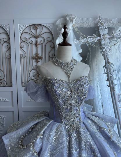 Gorgeous Off-Shoulder Purple Prom Dress Lace Beading A-Line Evening Dress GG7416