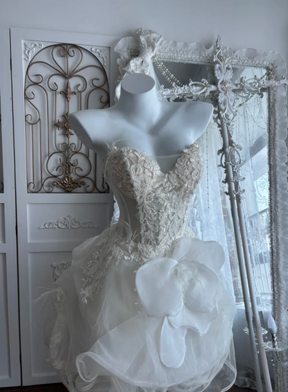 Chic Strapless White Homecoming Dress Beads Ruffles A-Line Birthday Dress GG7425