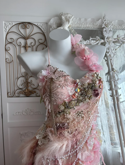 Dreamy Halter Neck Pink Prom Dress Appliques Backless Beaded Mermaid Evening Dress GG7426