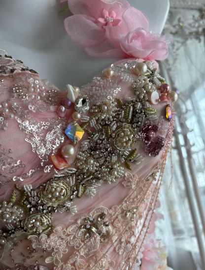 Dreamy Halter Neck Pink Prom Dress Appliques Backless Beaded Mermaid Evening Dress GG7426
