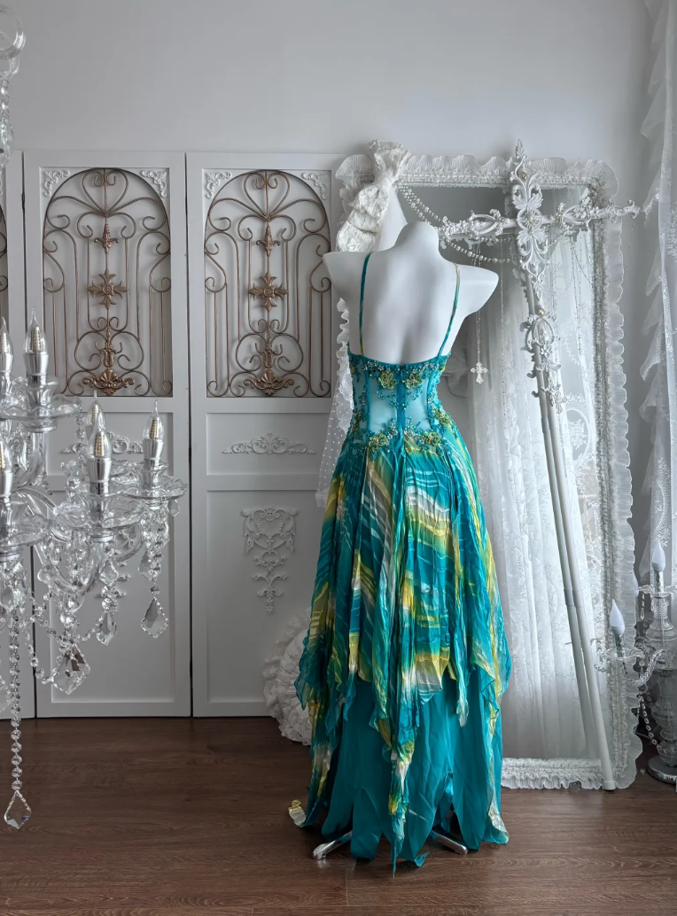 Retro Halter Neck Green Prom Dress Sequins A-Line Evening Dress GG7428