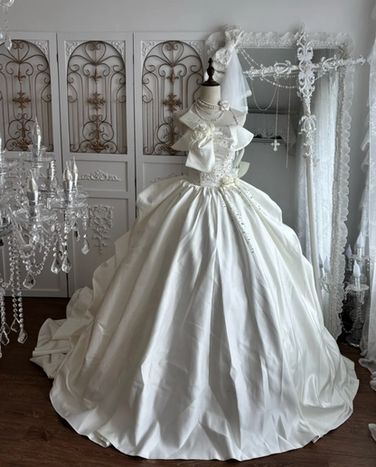 Alluring Strapless Floral Wedding Dress Sequins Satin A-Line Bridal Dress GG7430